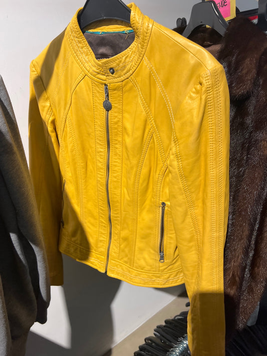 EDC Lederjacke Gelb Gr.: S / Gebrauchsspuren