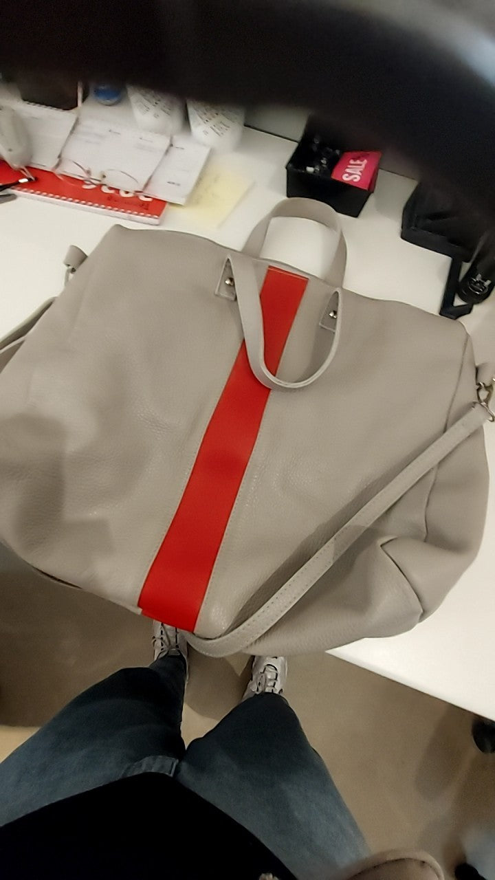 Borse in Pelle Handtasche Beige mit Rot