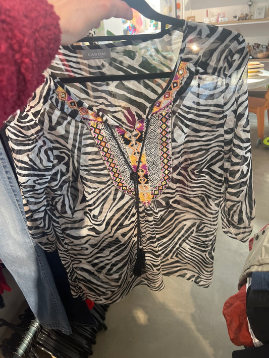 CANDA Bluse Schwarz und weiß Gr.: M