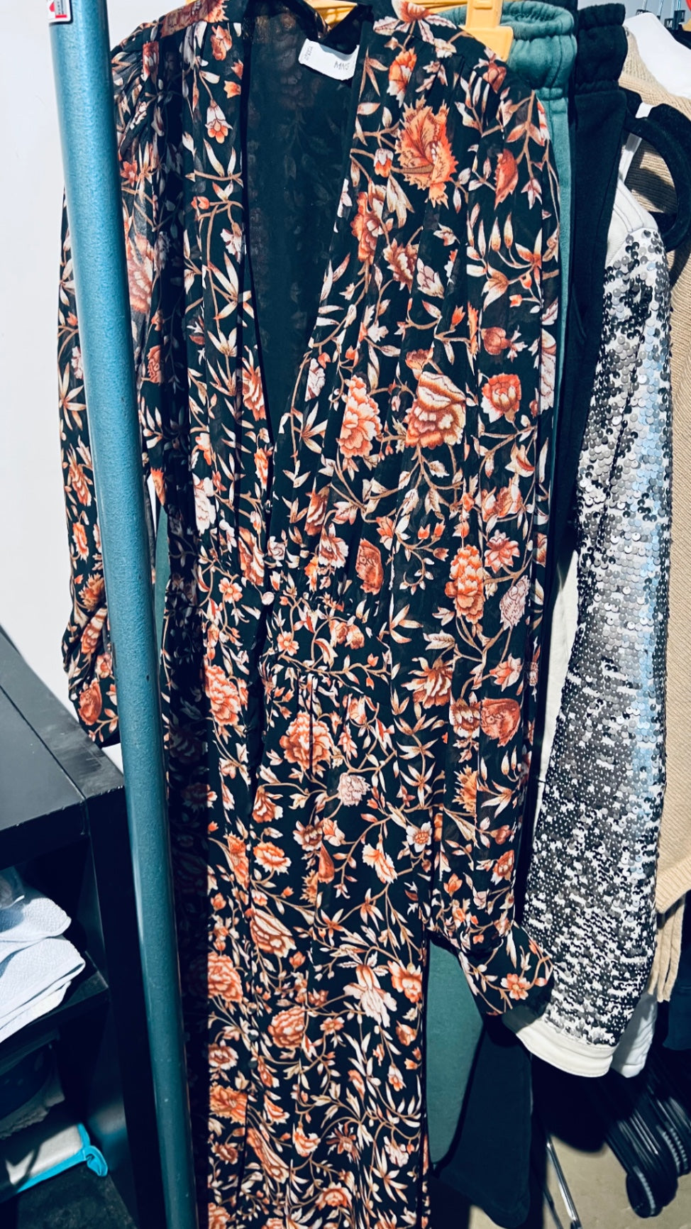 MNG Blusenkleid Schwarz Orange Gr.: XS