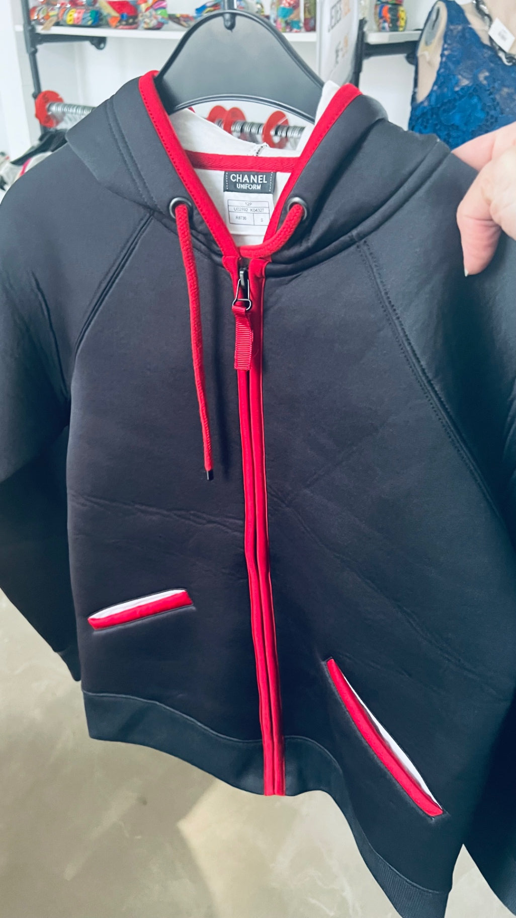 CHANEL UNIFORM Jacke Schwarz Rot Gr.: S