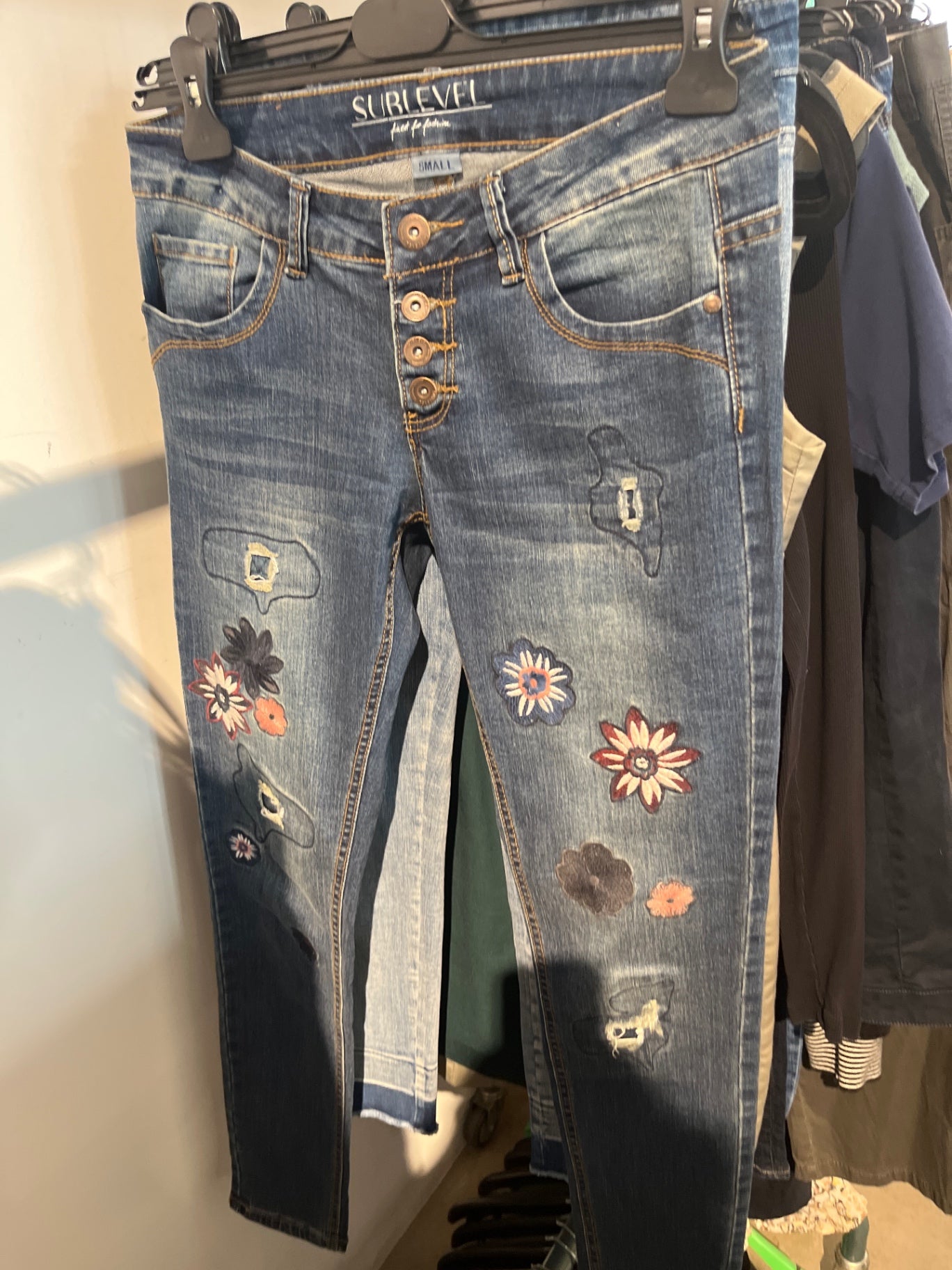 Sublevel Jeans Blau Blumen Gr.: S