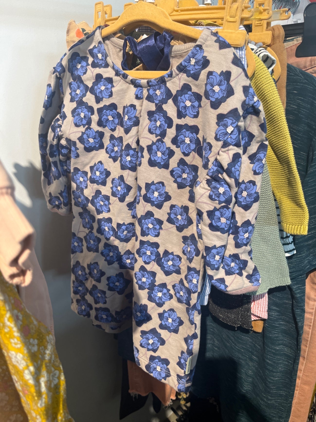 Okker Gokker Kleid Grau Blau Blumen 92