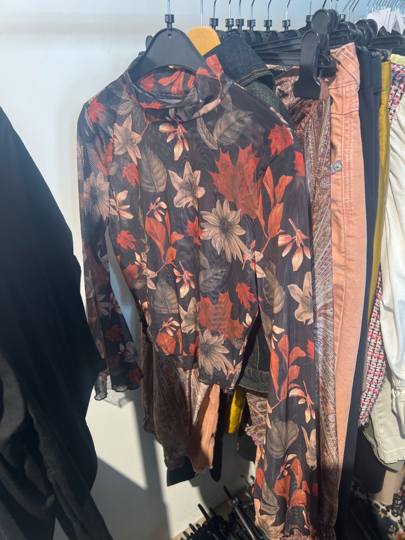 Bluse Transparent Rot Beige Gr.: S