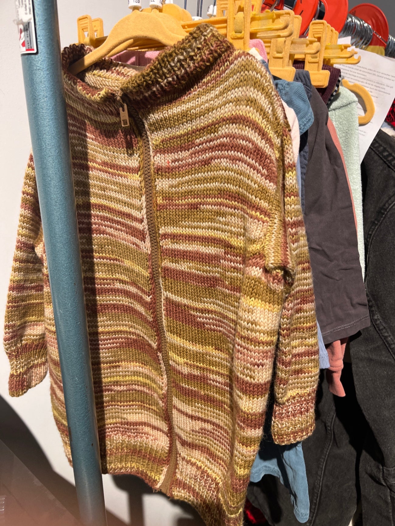 Handmade Strickjacke Grün,rosa 128
