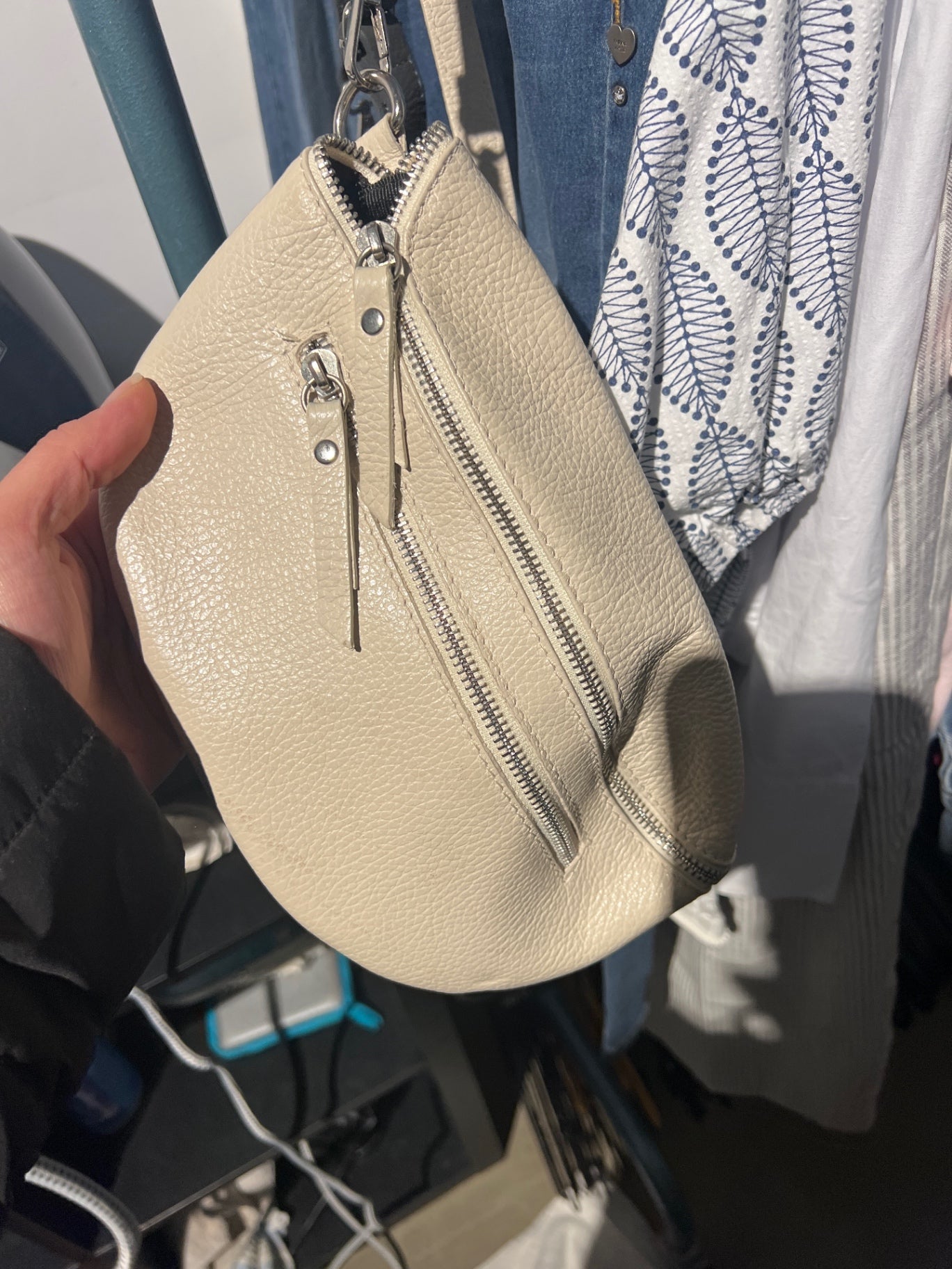Leder Handtasche Beige 