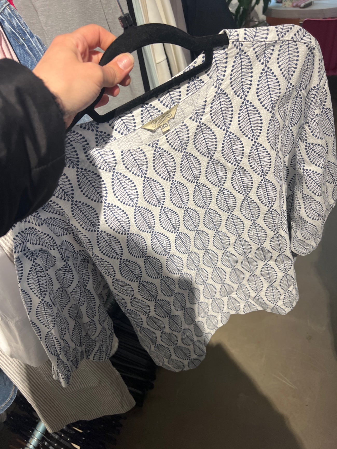 Herrlicher Bluse T-Shirt Weiß Blau Gr.: XS