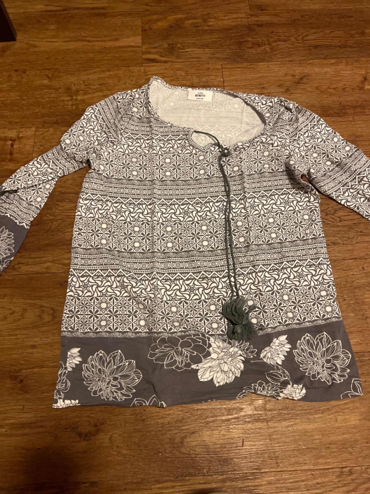 Gina Benotti Langarmshirt Grau Weiß Gr.: M