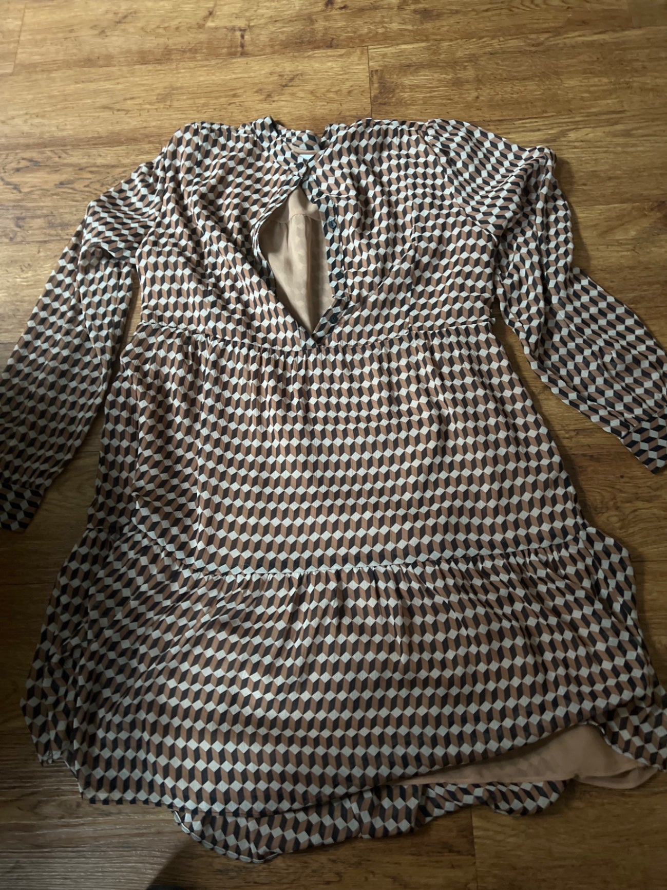 Mango Blusenkleid Braun, Beige, Weiß Gr.: M