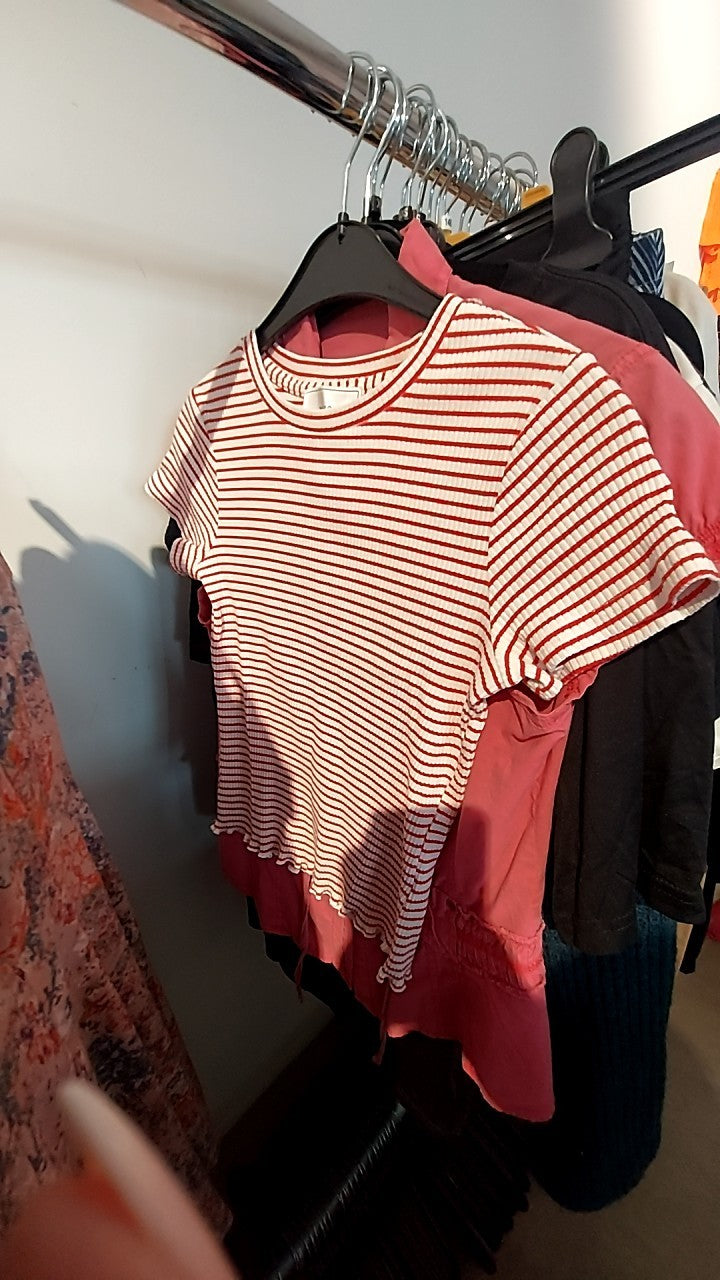 Neo Noir T-Shirt Rot/Weiß gestreift Gr.: S