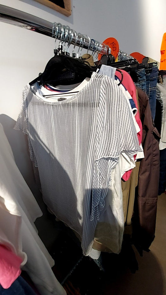 Blusenshirt Weiß mit blauen Streifen Gr.: M