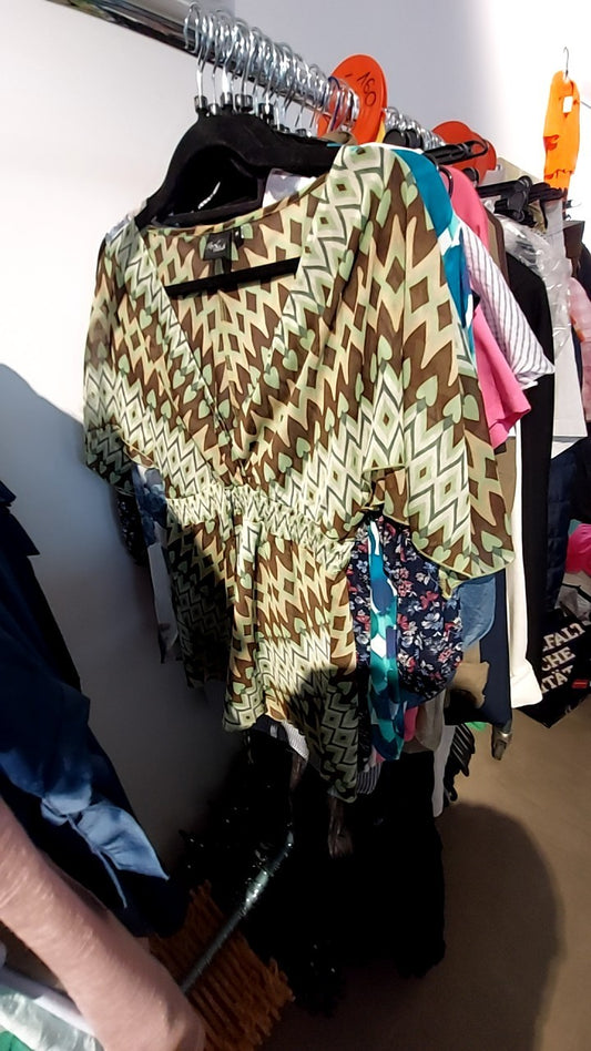Royal Chicks Blusenshirt Grün/Braun Gr.: M