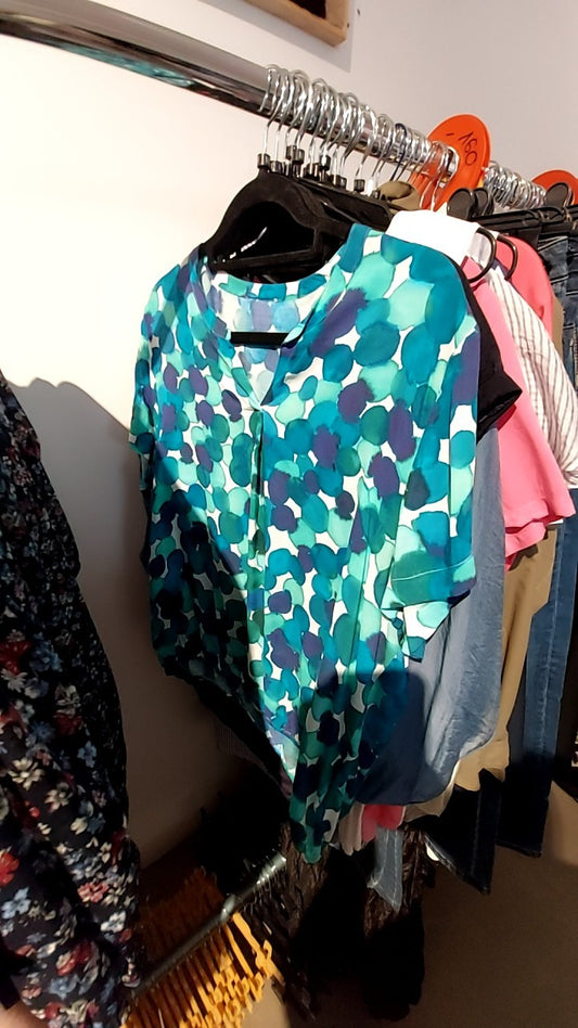 Blusenshirt Blau, Türkis, Dunkelblau, Weiß Gr.: M