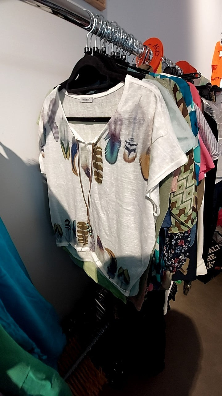 Enzoria T-Shirt Weiß/ bunte Federn  Gr.: M
