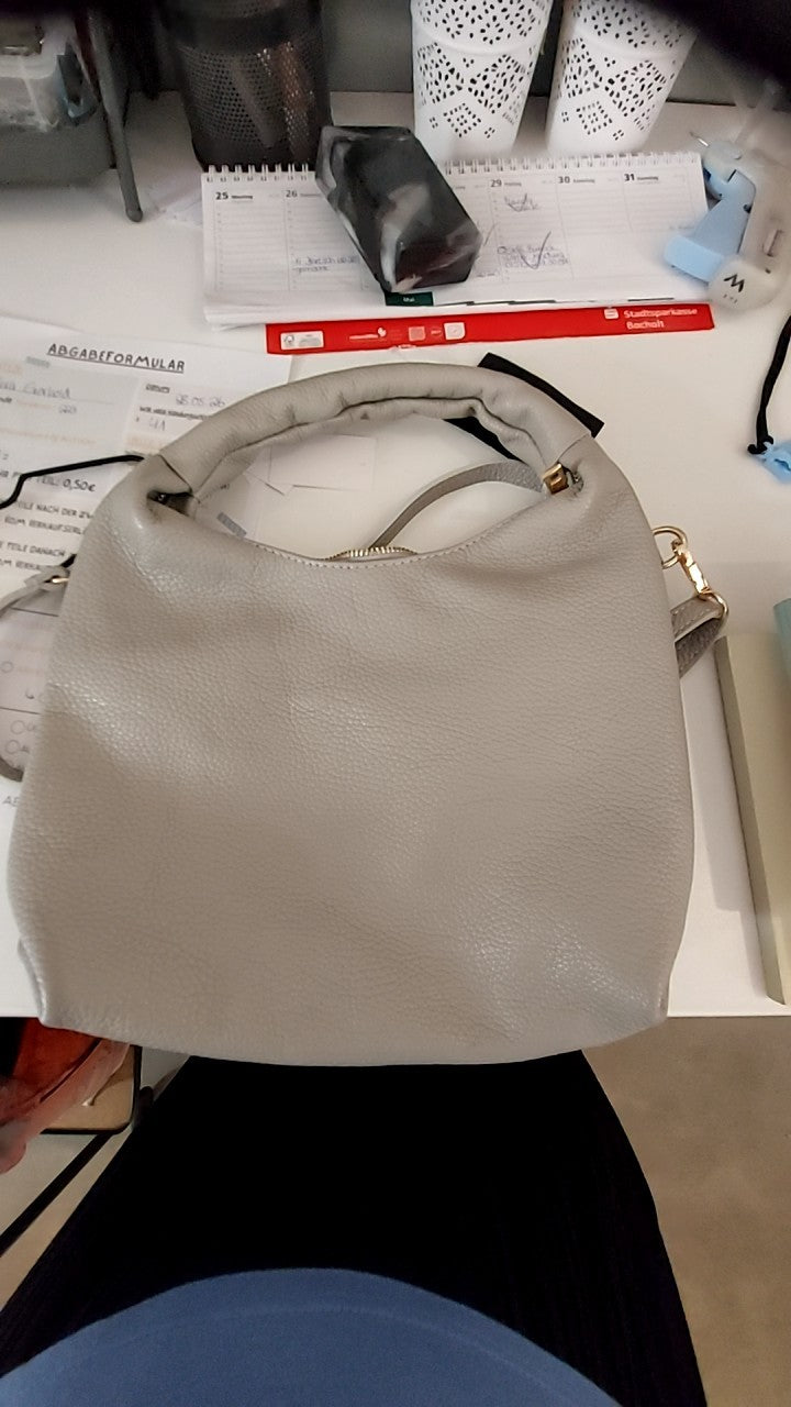 Borse in Pelle Handtasche Leder Hellgrau 