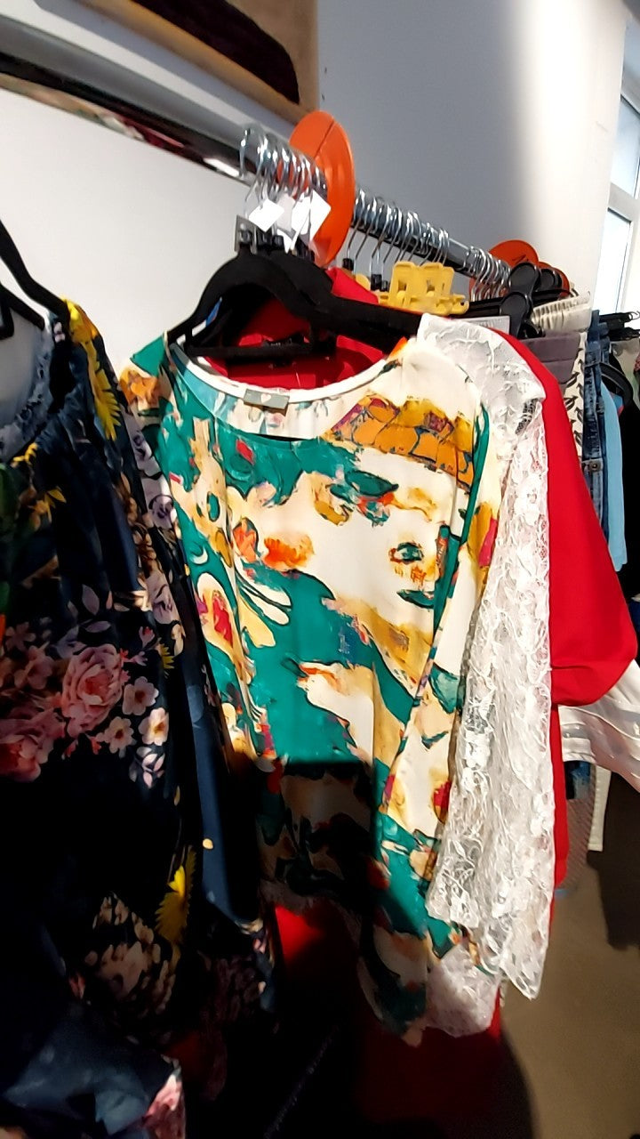 XXL Blusenshirt Blau/Bunt Gr.: XXL