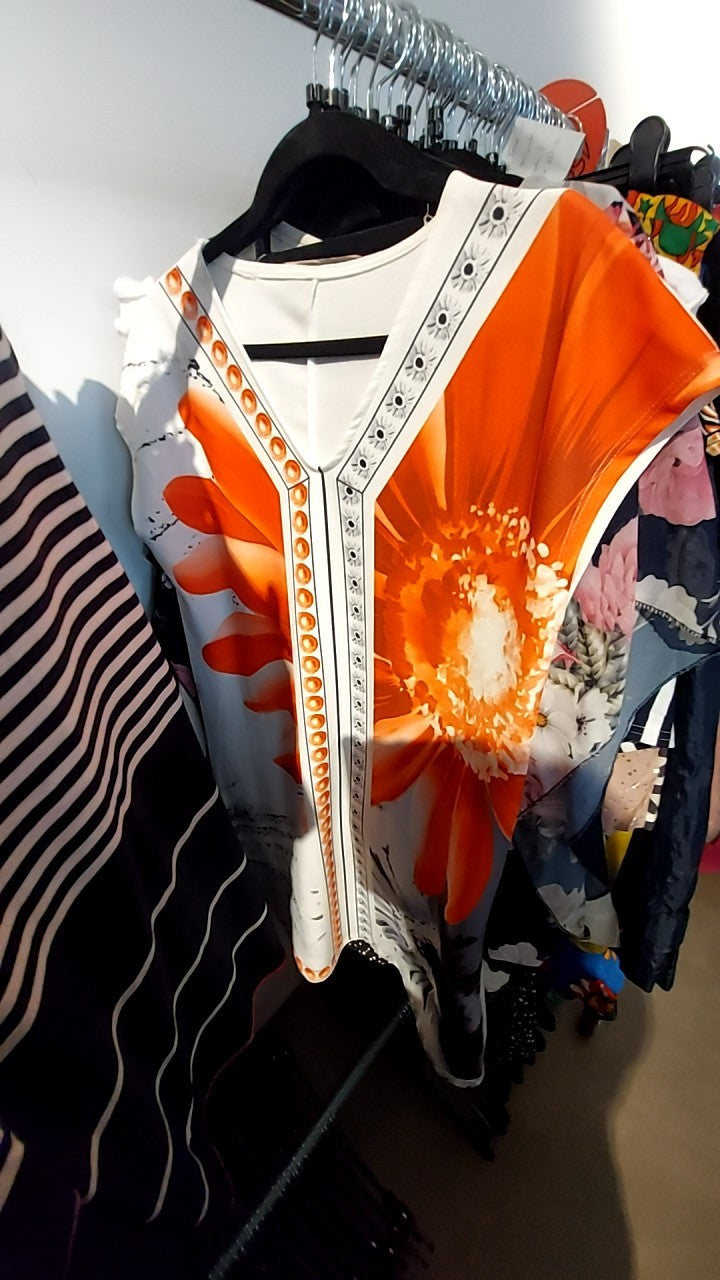 Kleid Weiß, Orange, Schwarz, Gr.: XL