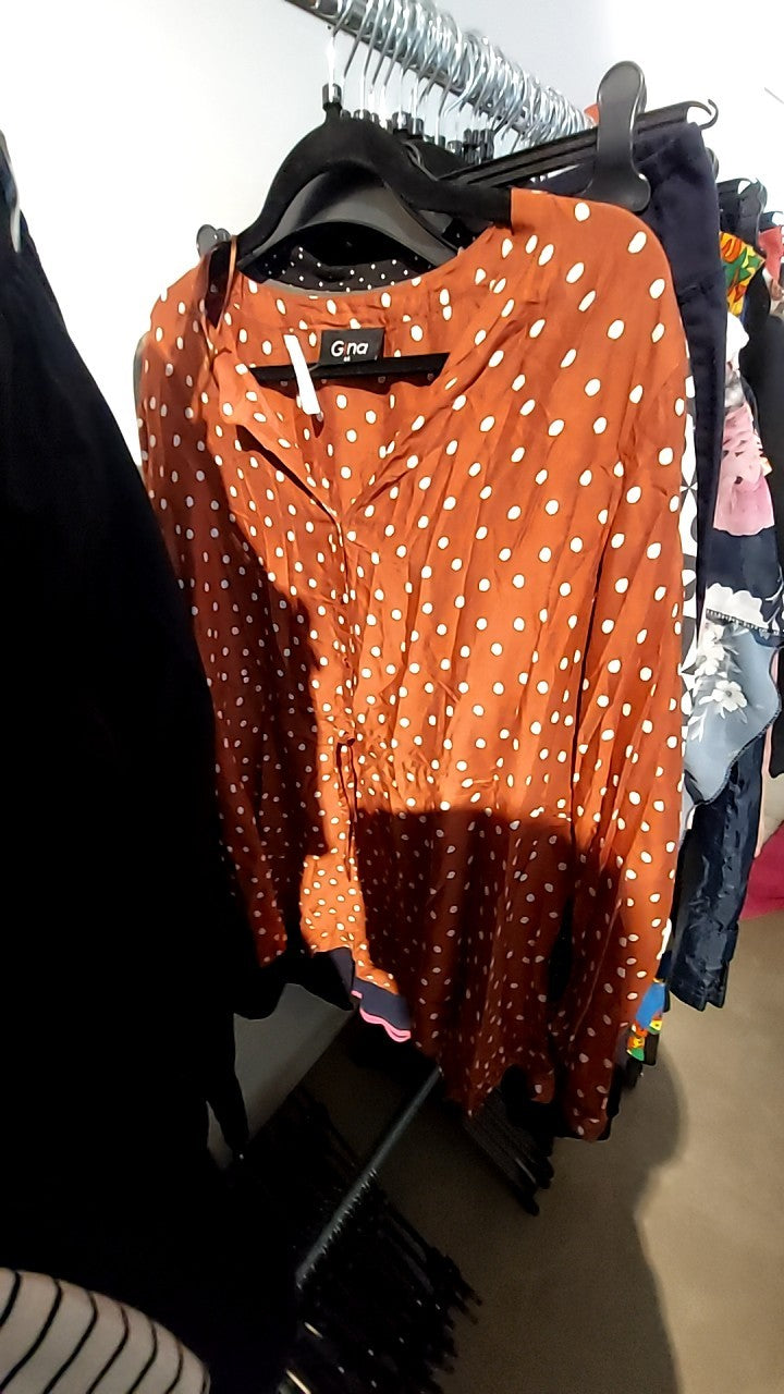 Gina Bluse Braun/weißen Punkte Gr.: 44