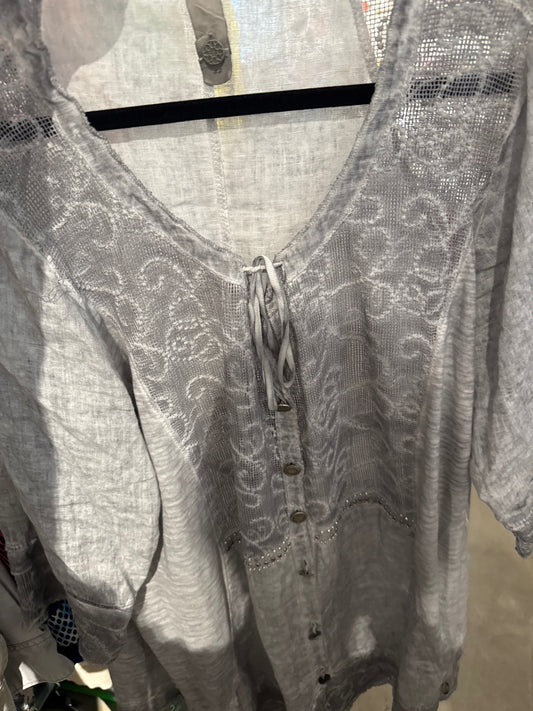 Tredy Bluse Leinen Grau Gr.: XL