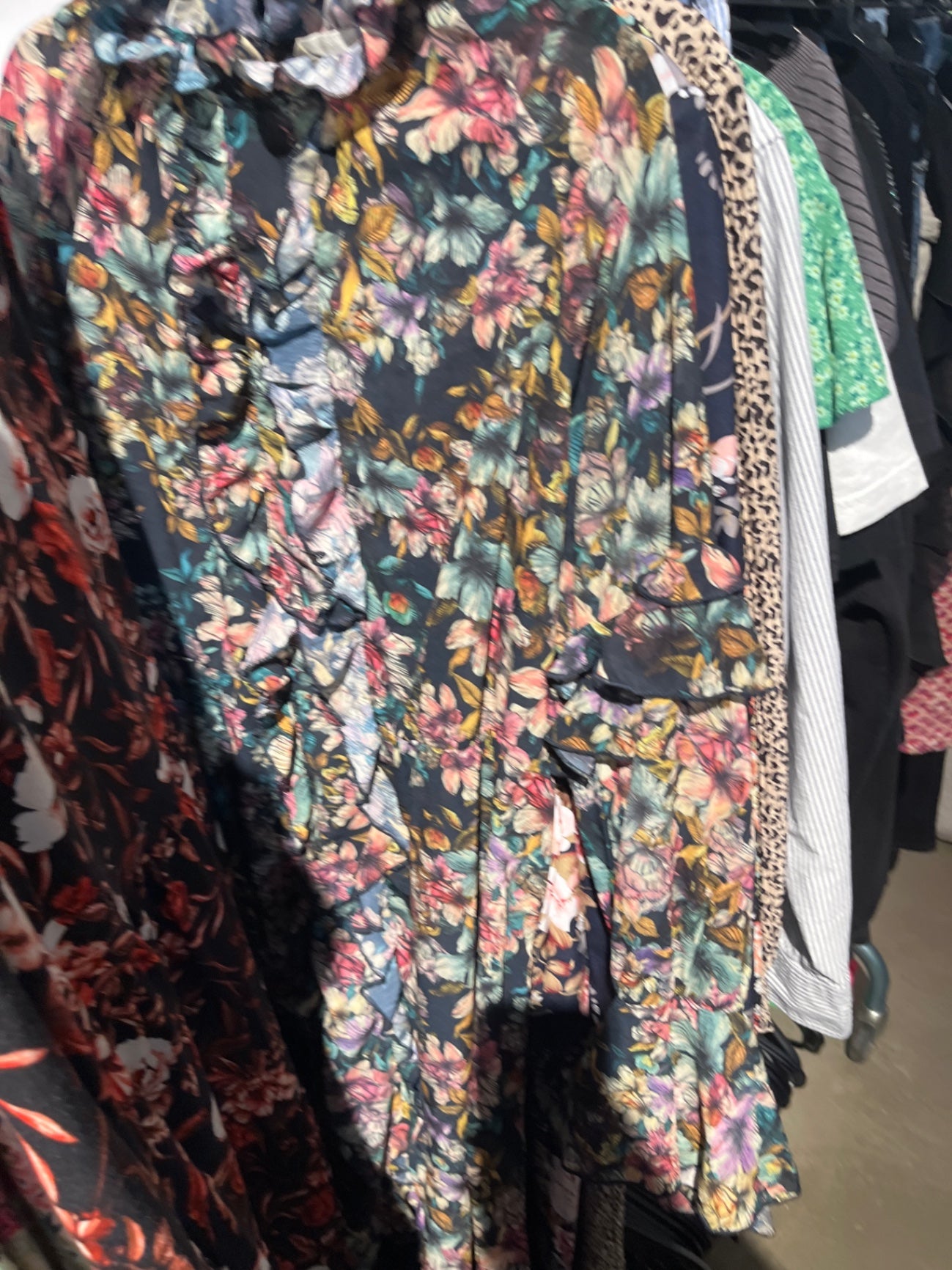 H&M Kleid Blau Blumen Rüschen Gr.: L