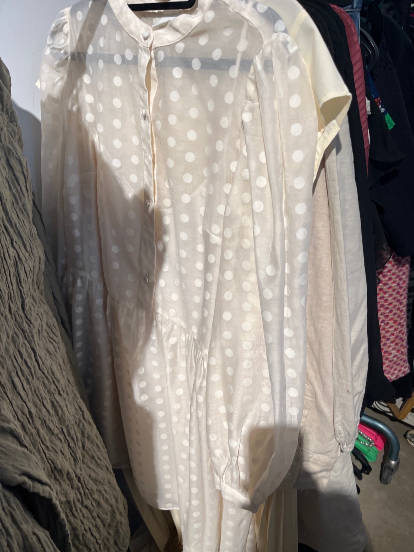 H&M Kleid+Unterkleid Cremefarben Punkte Gr.: M