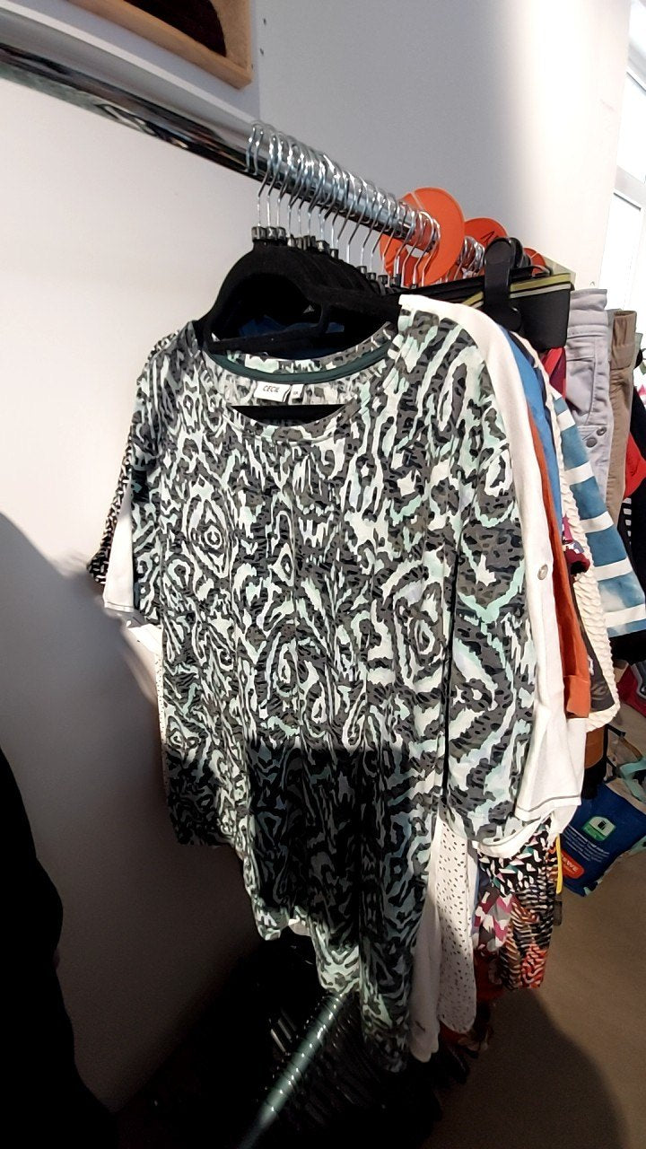 CECIL T-Shirt Grau/Weiß/Mint Gr.: XXL