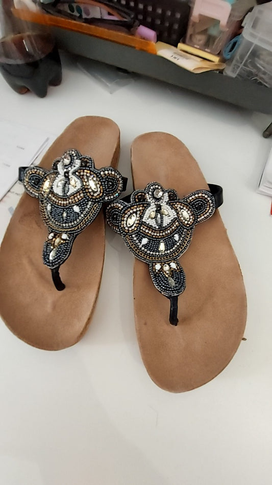 Buffalo Sandalen Schwarz/Gold/Weiß Gr.: 38