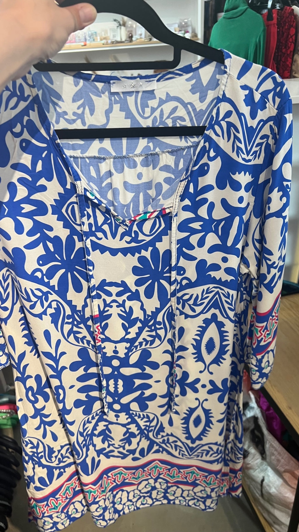 Made in Italy Blusenkleid Weiß mit Blau Gr.: L