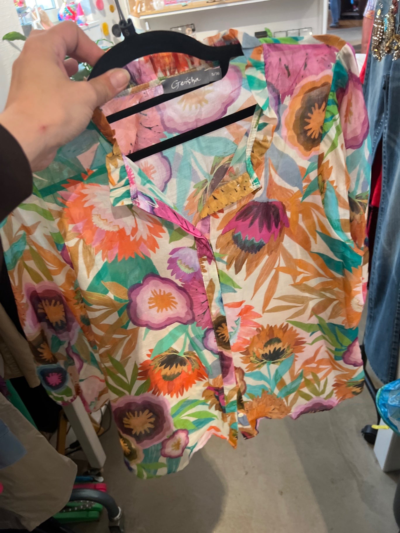 Geisha Bluse Weiß, Rosa, Braun Gr.: S
