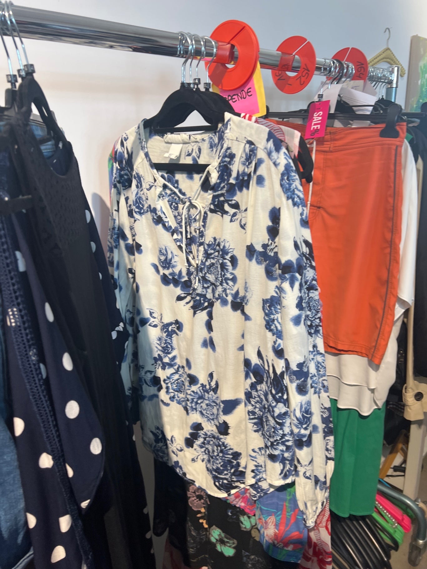 Bluse Weiß mit Blau Gr.: XL